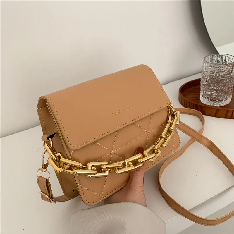 

Fashion Womens Crossbody Bags Letter for Women 2021 Quality Leather Thick Chain Shoulder Messenger Bags Female Handbag and Purse