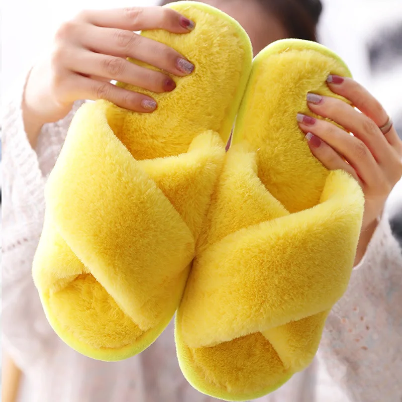 Non-slip Faux Fur Winter Women Slippers Home Female Comfort Floor Women Shoes Cotton Ladies Indoor Slippers Plush Slipper Unisex