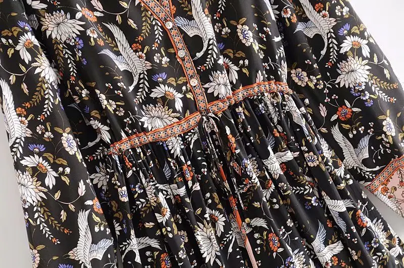 Винтажное шикарное женское платье с цветочным принтом журавлей Пляжное богемное