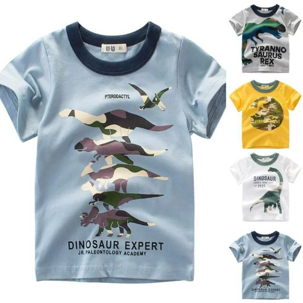 

Kids Cotton Cute Cartoon Dinosaur Design Tops Summer Girl Boy Short Sleeve T-shirt Fashion