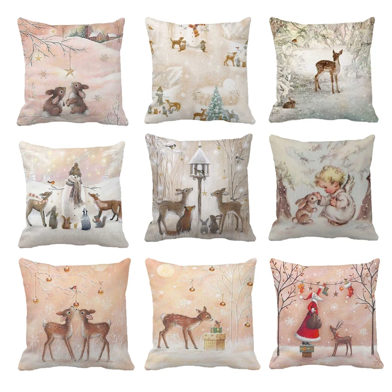 

Christmas Cushion Cover New Year Print Pillow Case Sofa Throw Pillow Cover Living Room Decoration Cushion Covers Home Decor