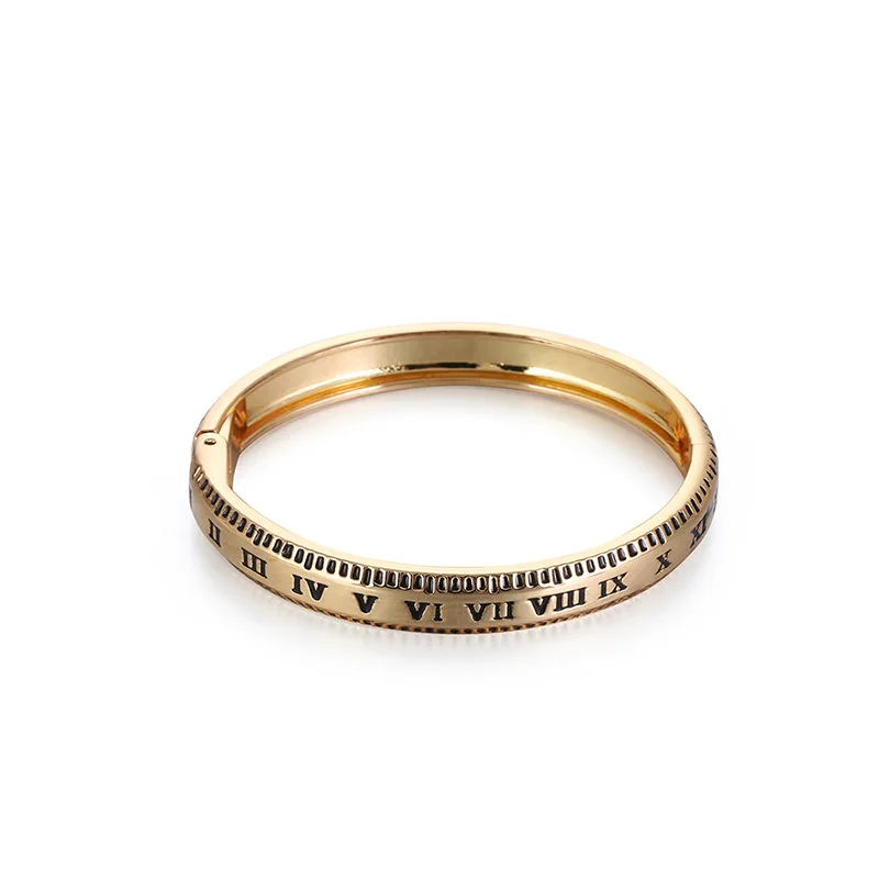 

Vintage Roman Numerals Charm Cuff Women's Bangle Stainless Steel Classic Female Bangle Bracelet Jewelry