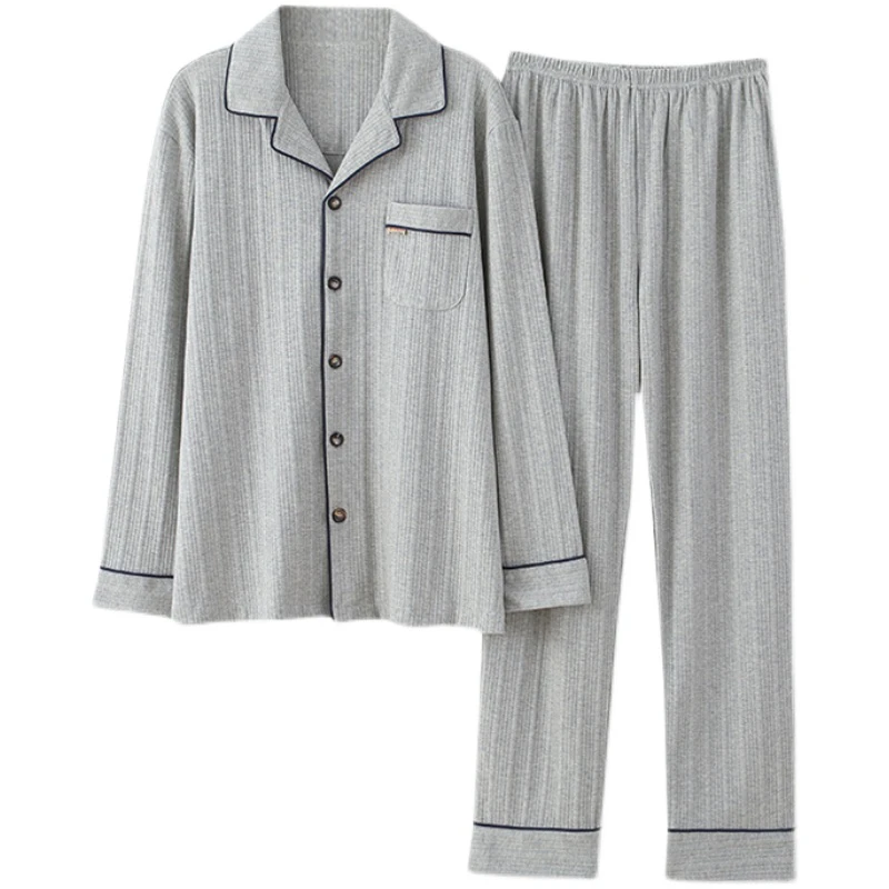 Pure cotton men pajamas suit spring autumn new long-sleeved cardigan men women simple comfortable home service suit 24 styles118