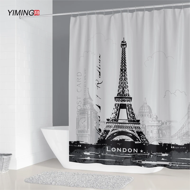 Eiffel Tower landscape 3D printing bathroom shower curtain polyester waterproof decorative with hook | Дом и сад