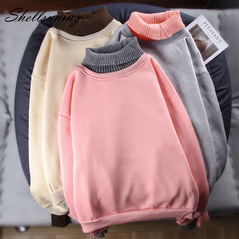 Shellsuning/однотонная толстовка без капюшона Простые повседневные топы с капюшоном