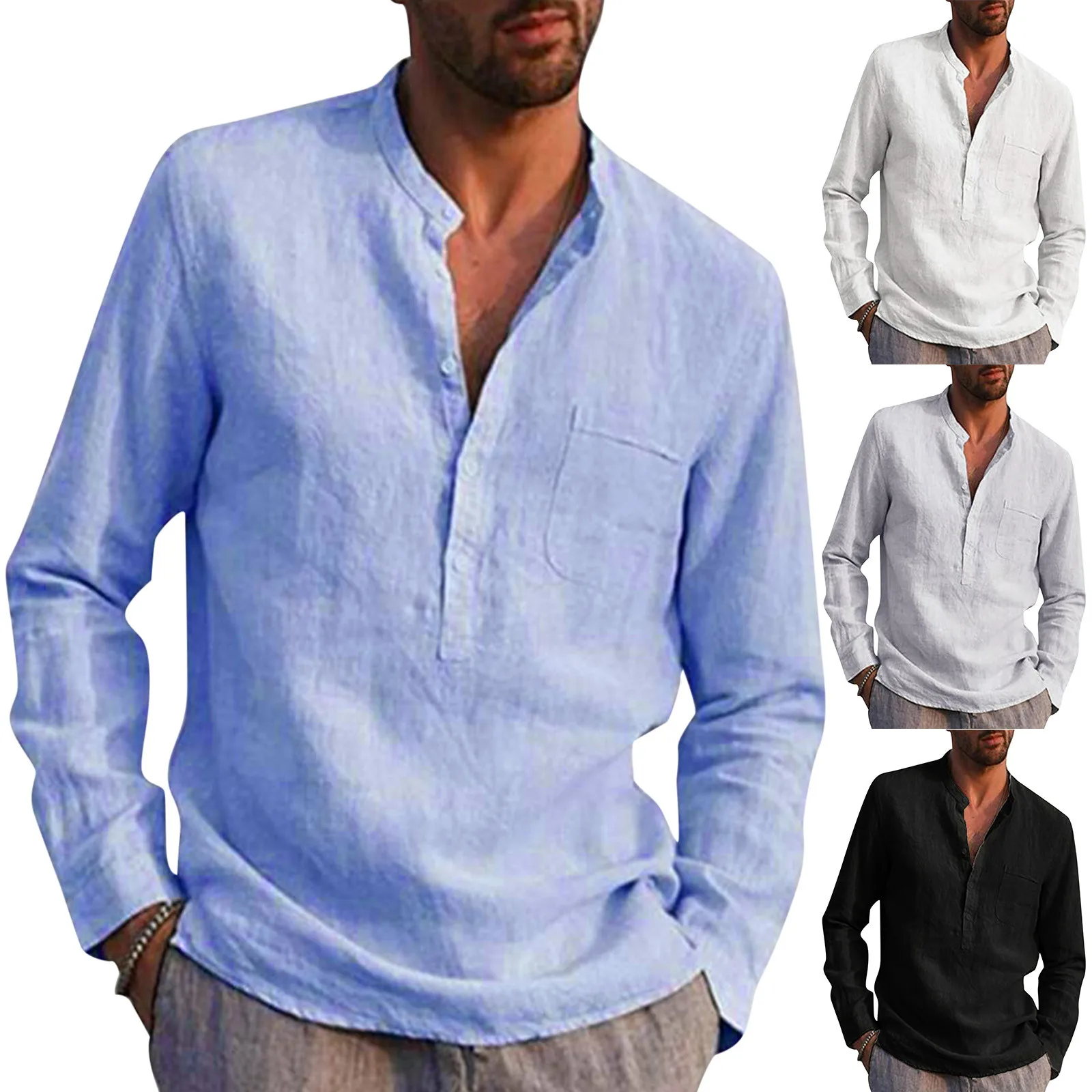 

JAYCOSIN Men's Shirt Casual Long Sleeve Stand Collar Solid Pocket Loose Cotton Line Autumn Shirt Tops Camisa Masculina #40