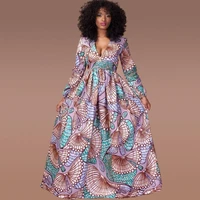 fadzeco elegant african dresses dashiki print v neck long robe dress vestidos party style bazin riche autumn fashion sexy dress