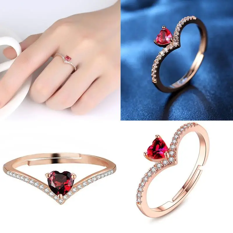 

Natural Heart Pomegranate Rings for Women Engagement Ring Stacking Anniversary Ring Set Love Shape Rings Jewelry Supplies