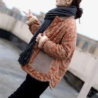 women coat autumn winter vintage print full thick corduroy fashion keep warm down jackets korean lady mori girl