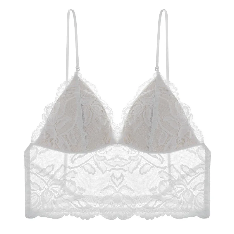 

French Lace Underwear U-back Large Open Back Rimless Triangle Cup Thin Bra Adjustable Bra Set Invisible Dropship Shoulder Strap