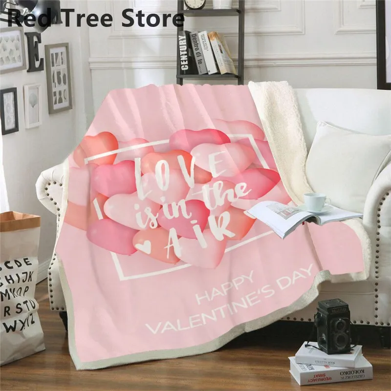 

Valentine's Day Luxury Sherpa Blanket For Couple Lover Romantic Plush Bedspread Pink White Custom Throw Blankets King Queen Size
