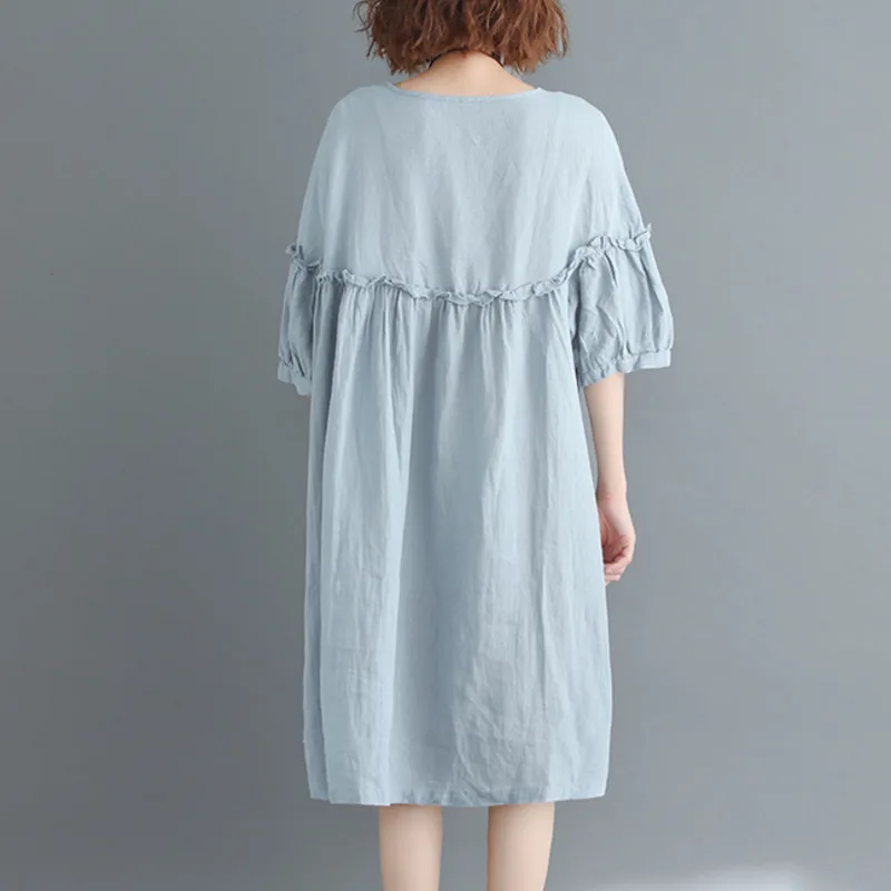 Женское винтажное платье с коротким рукавом круглым вырезом и воланом | Женская