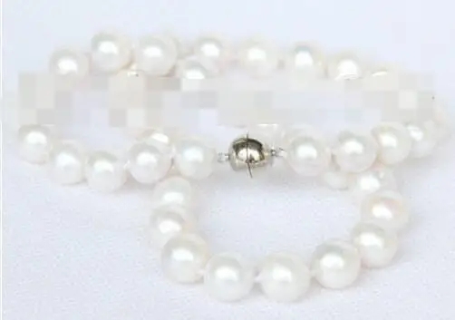 

natural 17" 10-11mm round white freshwater pearls necklace magnet clasp