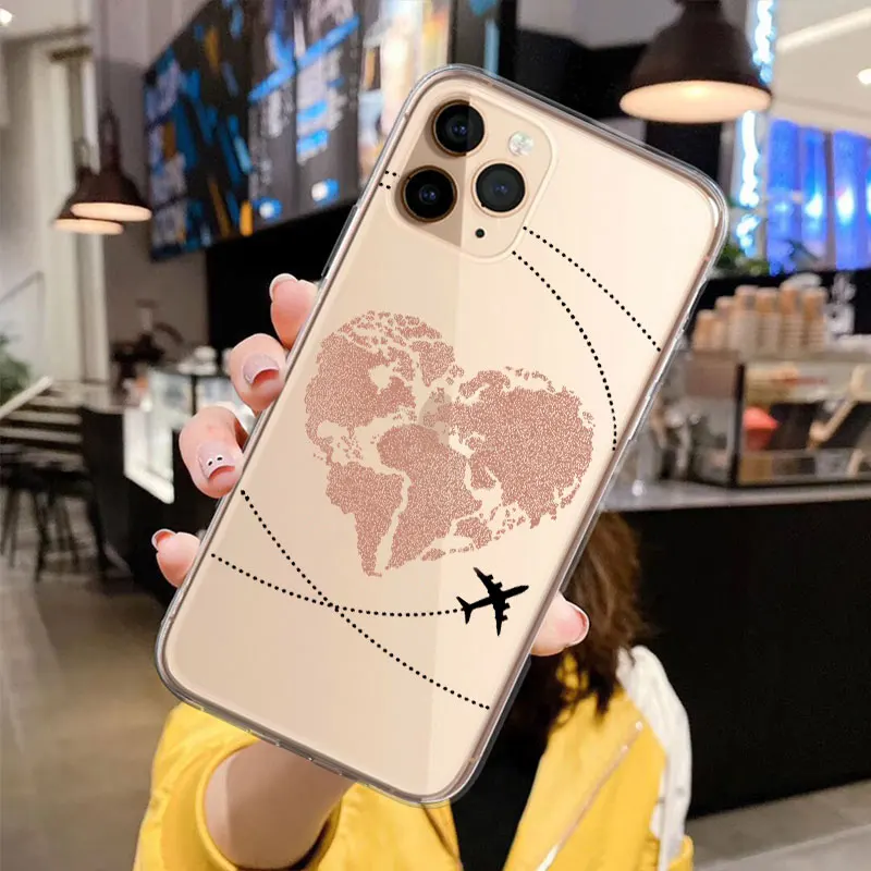 Luxury Popular Planes World Map Travel Silicone Phone Case For iPhone 11 12 14 Pro XS MAX XR 7 8 6 Plus 12 Mini Candy Soft Cover