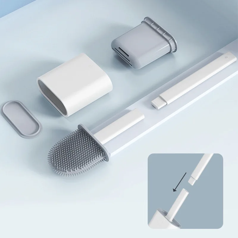 

Hot Soft Plastic Toilet Brush Wall Detachable Handle no Dead Angle Clean Toilet Brush Set Cleaning Brushes Bathtub Scrubber