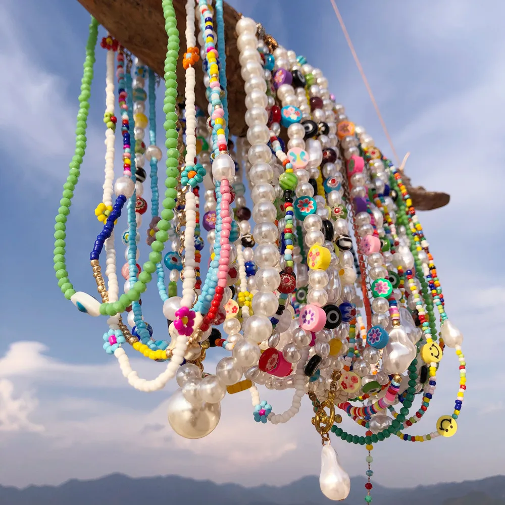 

Fashion Crystal DIY Beaded Necklace Women's Design Niche Sense Wild Color Pearl Personality Color Rice Bead Clavicle Chain