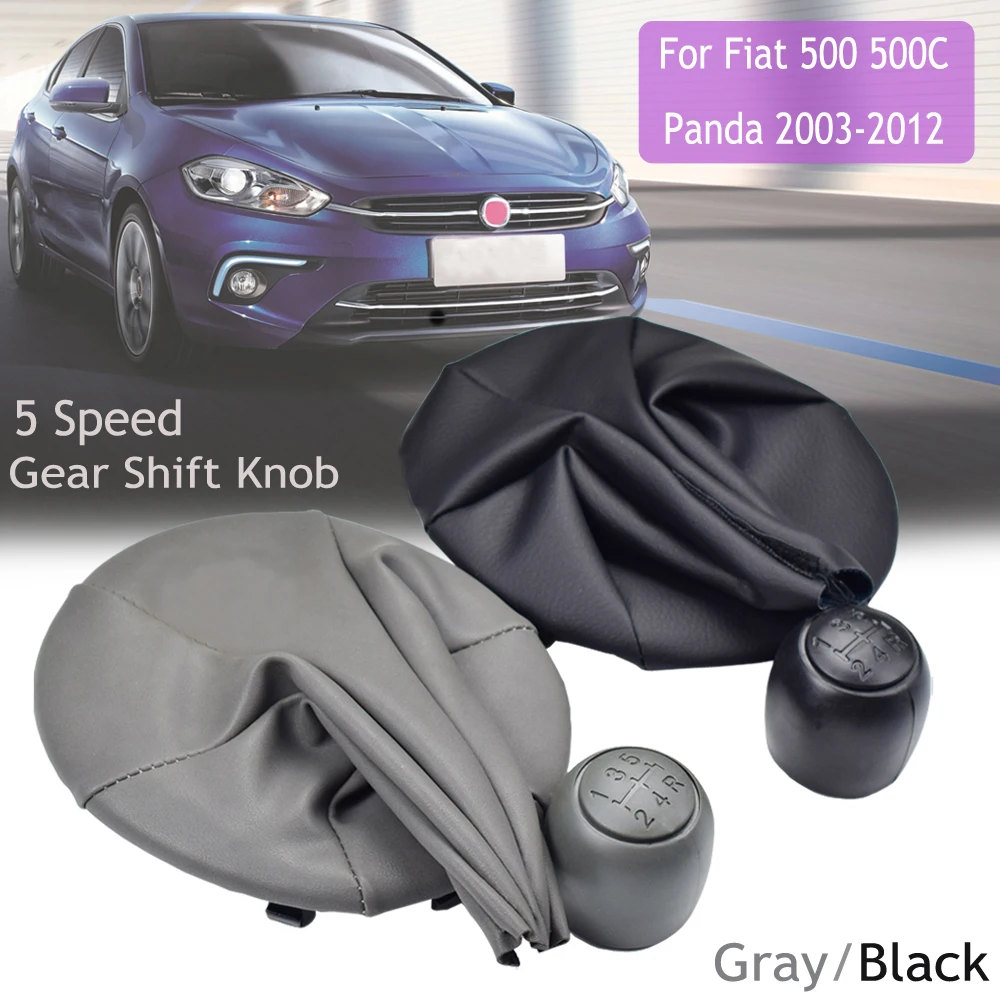 Черный/серый подходит для Fiat 500 500C 2007-2012/Panda 2003-2012 ручная 5 скоростей Ручка переключения передач с кожаным чехлом