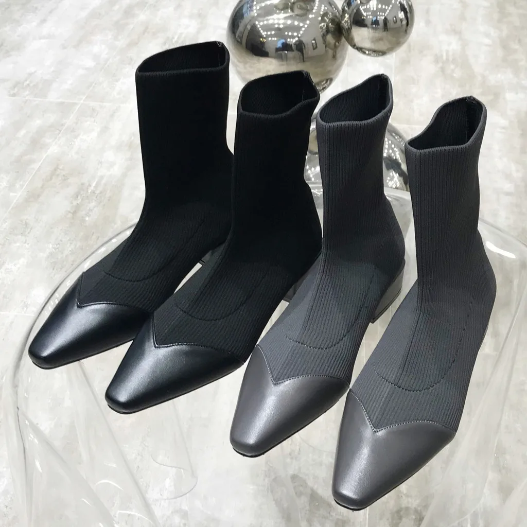 Женские Эластичные тканевые сапоги модные привлекательные вязаные до середины