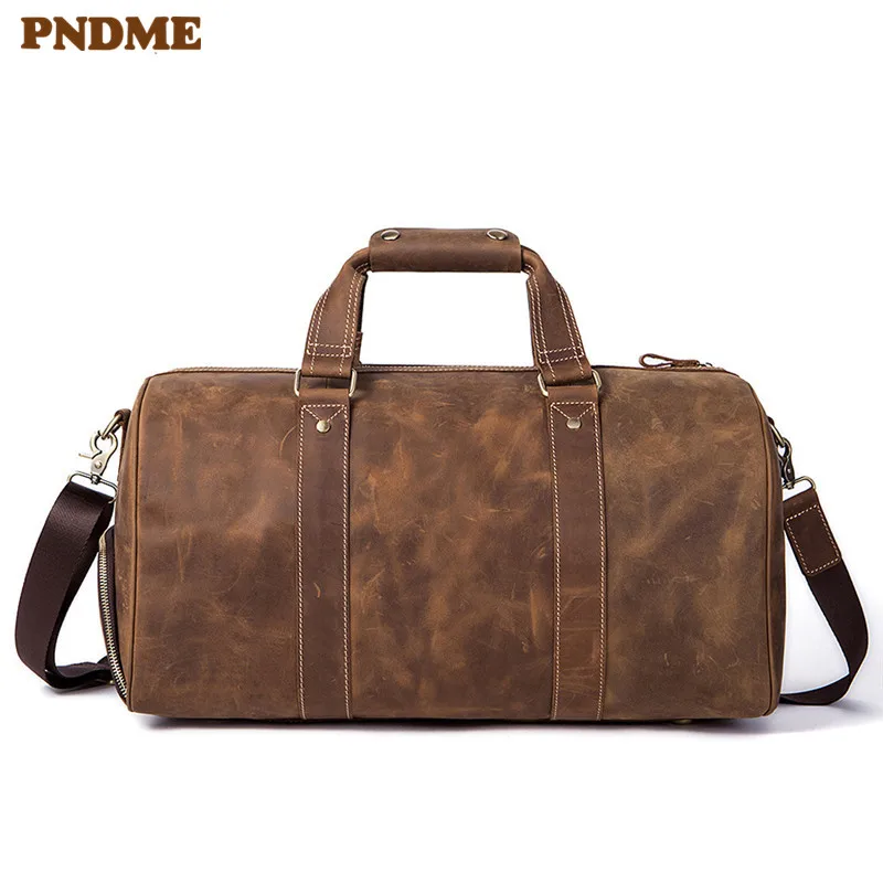 PNDME уличные из натуральной кожи мужская сумка для путешествий в винтажном стиле