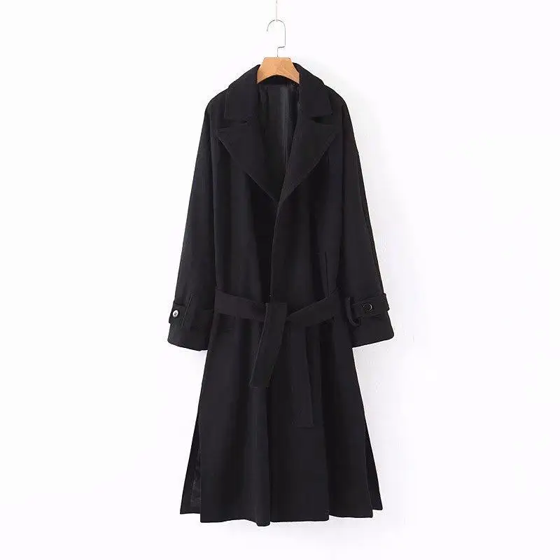 

and American European women's wholesale fall and winter 2019 new big Lapel solid color belt woolen coat