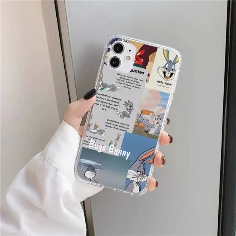 

Funny Cartoon Bugs Bunny Phone Case Transparent for iPhone 11 12 mini pro XS MAX 8 7 6 6S Plus X 5S SE 2020 XR