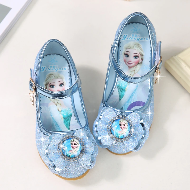Новинка Детские кожаные сандалии летние туфли принцессы Эльзы на высоком