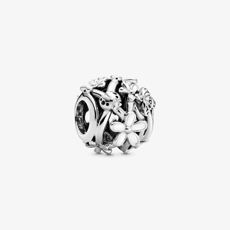 

Garden Collection 925 Sterling Silver Beads Openwork White Daisy Flower Charms fit Original Pandora Bracelets Women DIY Jewelry