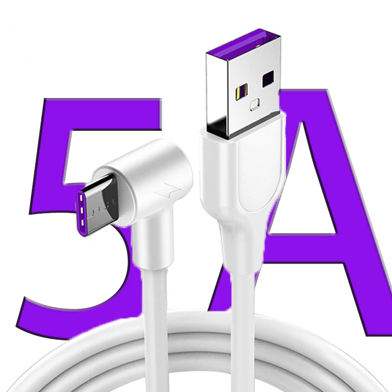 Кабель USB Type C 90 градусов supercharge 5A для huawei p30 p20 lite mate 30 20 nova 5 honor note 10 magic 2 зарядный