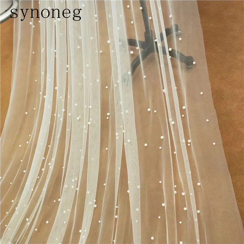 New Arrival Hot Sale White/Ivory Bridal Veil With Comb One Layer Cathedral Royal Pearl Wedding Veu de