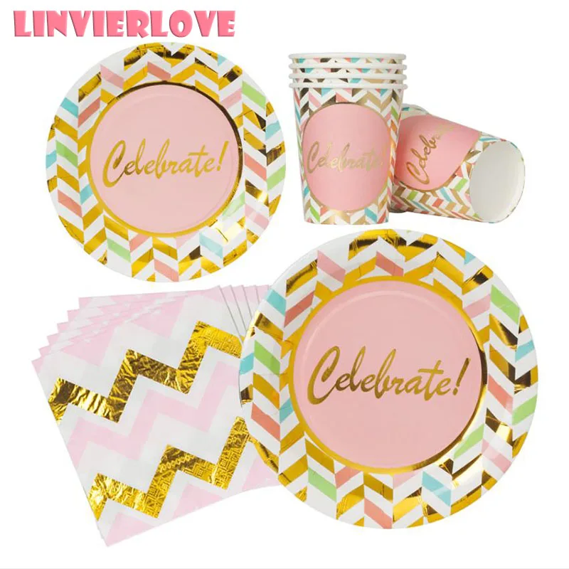1 комплект с надписью розовый праздновать днем рождения Одноразовый бумажный