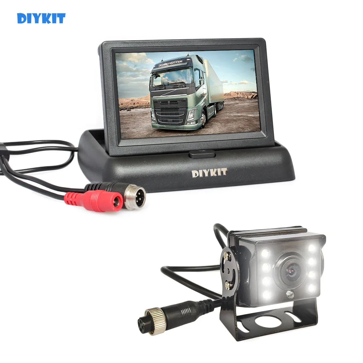 

DIYKIT 4.3" Reverse Rear View Car Monitor Waterproof CCD LED Night Vision Backup Car Camera for Bus Truck free Car Charger