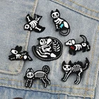 Брошь с эмалью, в виде кошки, собаки, черепа, черного, белого цвета