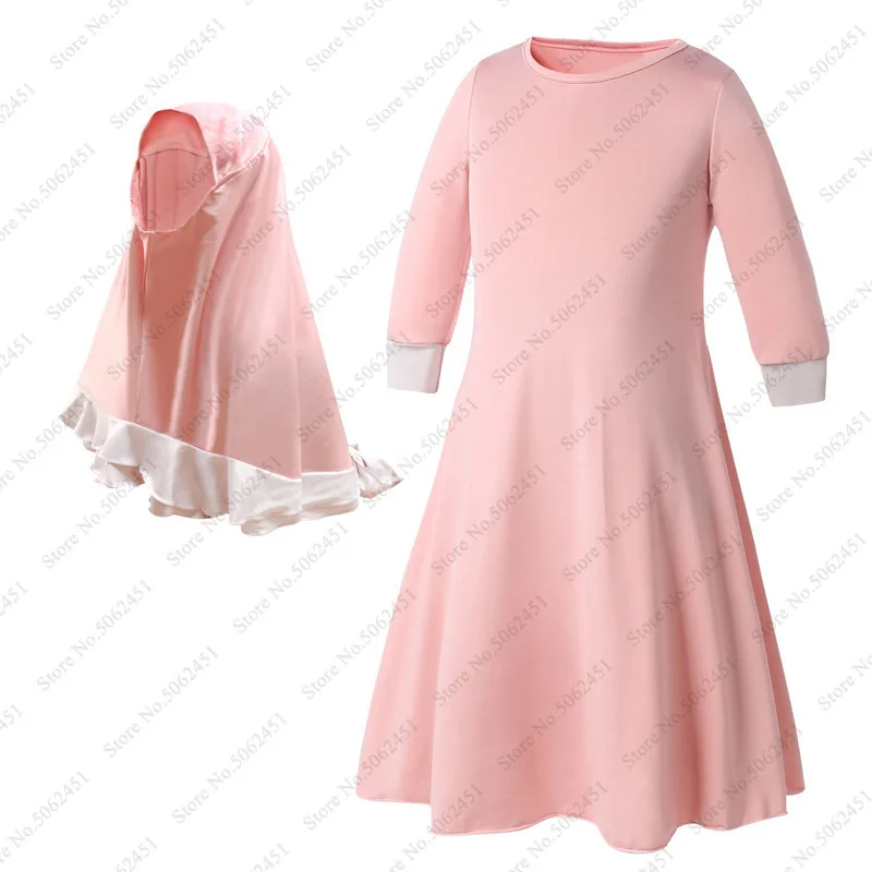 Kids Girls Abaya Muslim Dress Children Kaftan Robes Turkey Ramadan Dubai Hijab Caftan Marocain Scarf Islamic Clothing Headpiece |