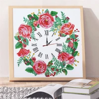 cusack rose bee 5d pendule clock diamond painting with real watch timepiece special shape rhinestone