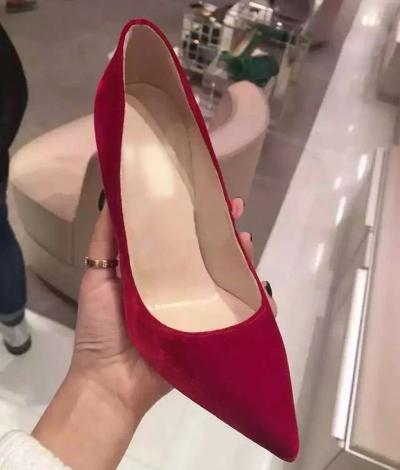 Туфли-лодочки на высоком каблуке 12 см пикантные бархатные с острым носком