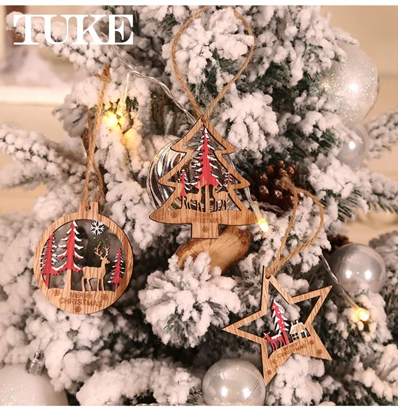 

6 шт./кор. рождественские деревянные подвески Xmas Tree Висячие украшения DIY Изделия из дерева для дома для рождественской вечеринки Новый год ро...