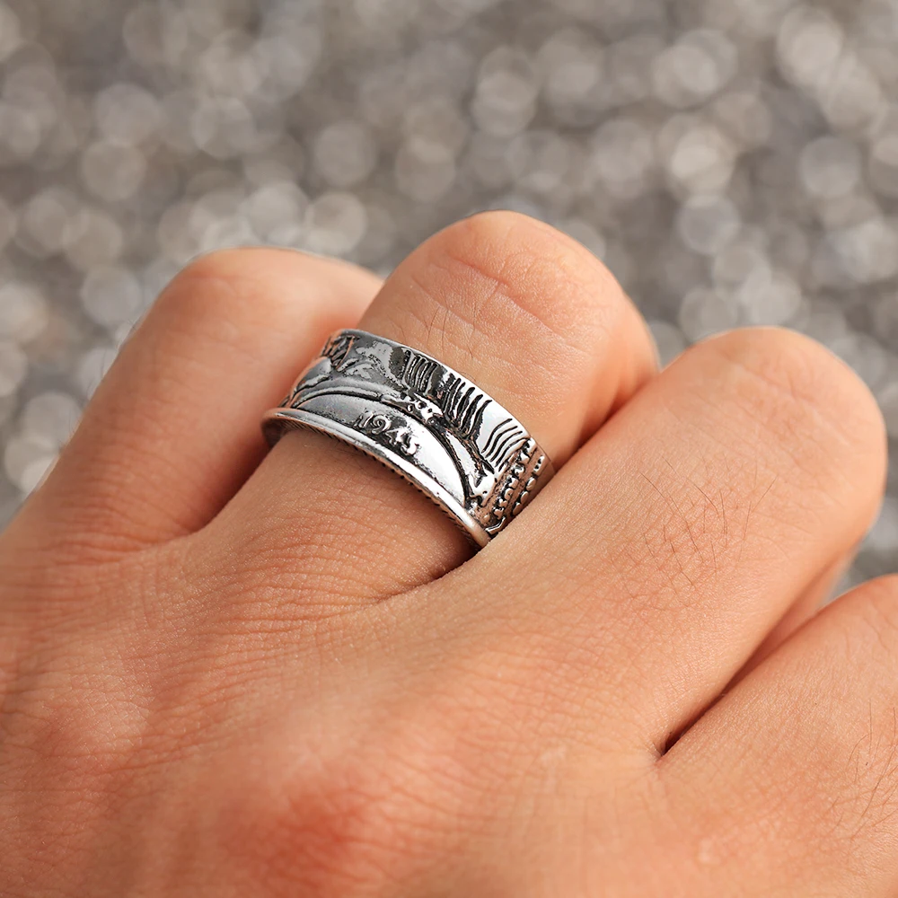 Хит Размер 7-13 винтажные кольца из тяжелого металла половина доллара 1945 кольцо