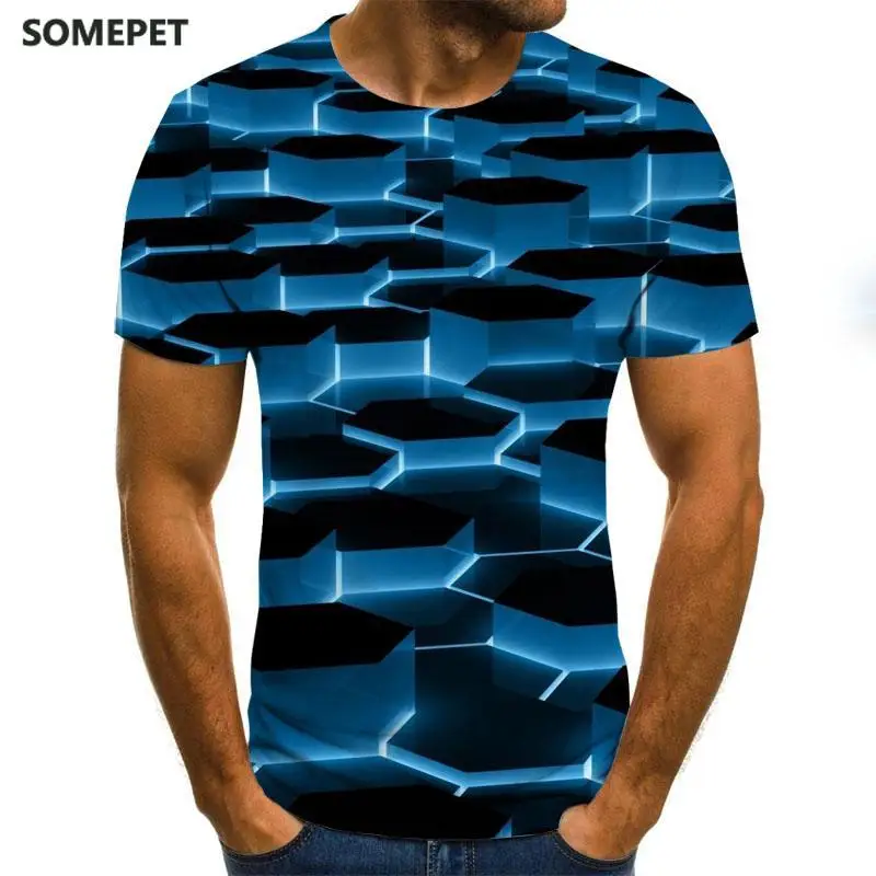 

T-Shirt Men'S Irregular Pattern Printed Short Sleeve Summer Casual Round Neck T-Shirt Fun Shape Pattern Street Clothing