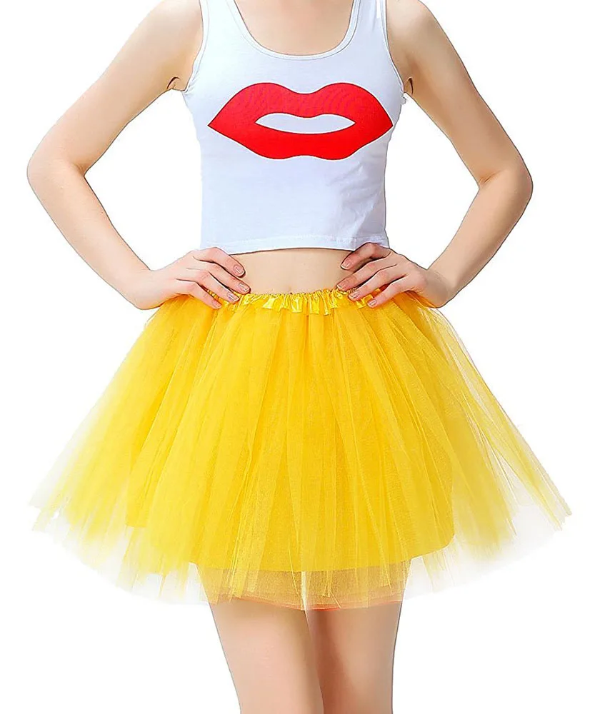 Adult Light Yellow Женская юбка-пачка цвета радуги; Женская эластичная балетная танцевальная одежда; мини-юбка-пачка; Желтая фатиновая юбка Феи для мамы и дочки - Цвет: Adult Light Yellow