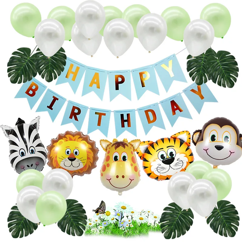 35pcs/set Children Forest Animal Them Balloon Birthday Decoration Balloons+Banner Kit tassel Baby Shower Party Supplies | Дом и сад