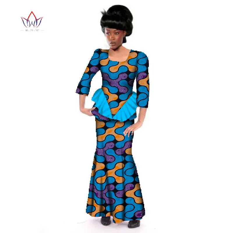 Summer  African Traditional Skirt Sets For Women African Dashiki Skirt Blouse 2 Piece Of Cotton Wax Clothing Plus Size WY152