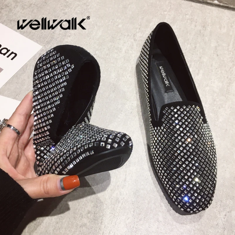 Лоферы с блестками Женская обувь на плоской подошве Мокасины острым носком и