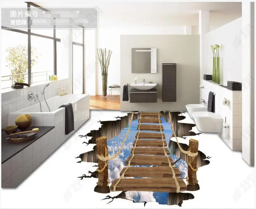 

3d pvc Self-adhesive vinyl floor Wall stickers Suspended Sky Wooden Bridge Bedroom home decor Wallpaper for walls in rolls