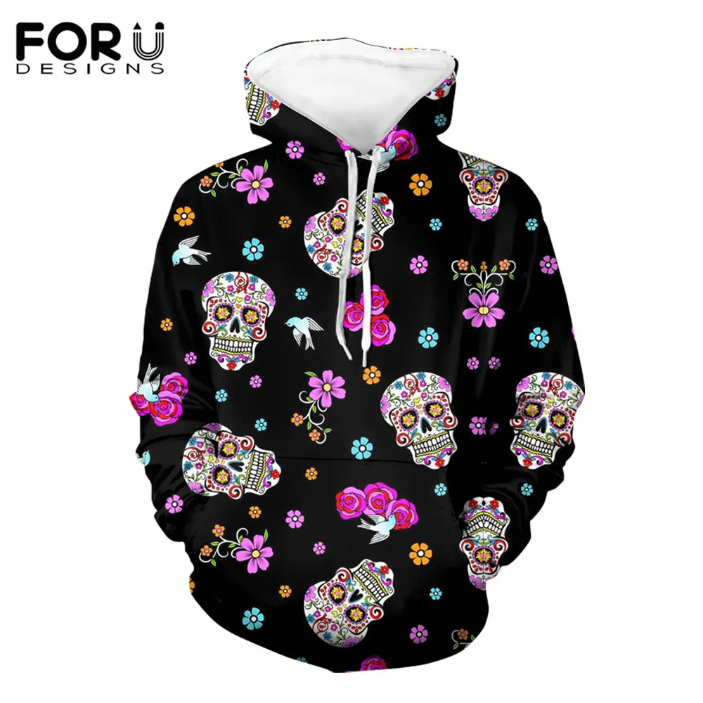 

FORUDESIGNS Gothic Skulls Brand Design Long Sleeved Hooded Pullover Autumn Winter Oversize Leisure Sweatshirt for Teen Girls