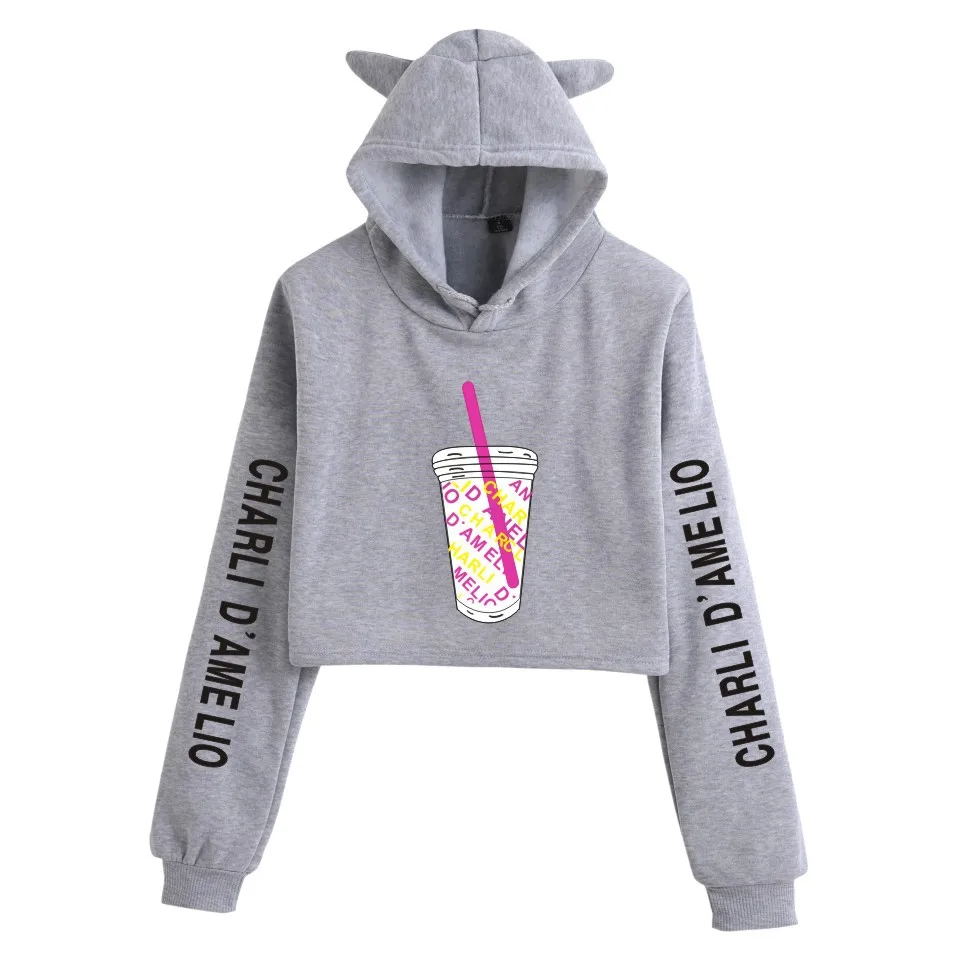 Fashion Charli Damelio Girl Funny XCX Crop Top Hoodies Women Hooded short Sweatshirt Casual Trendy Streetwear Pullover | Женская одежда