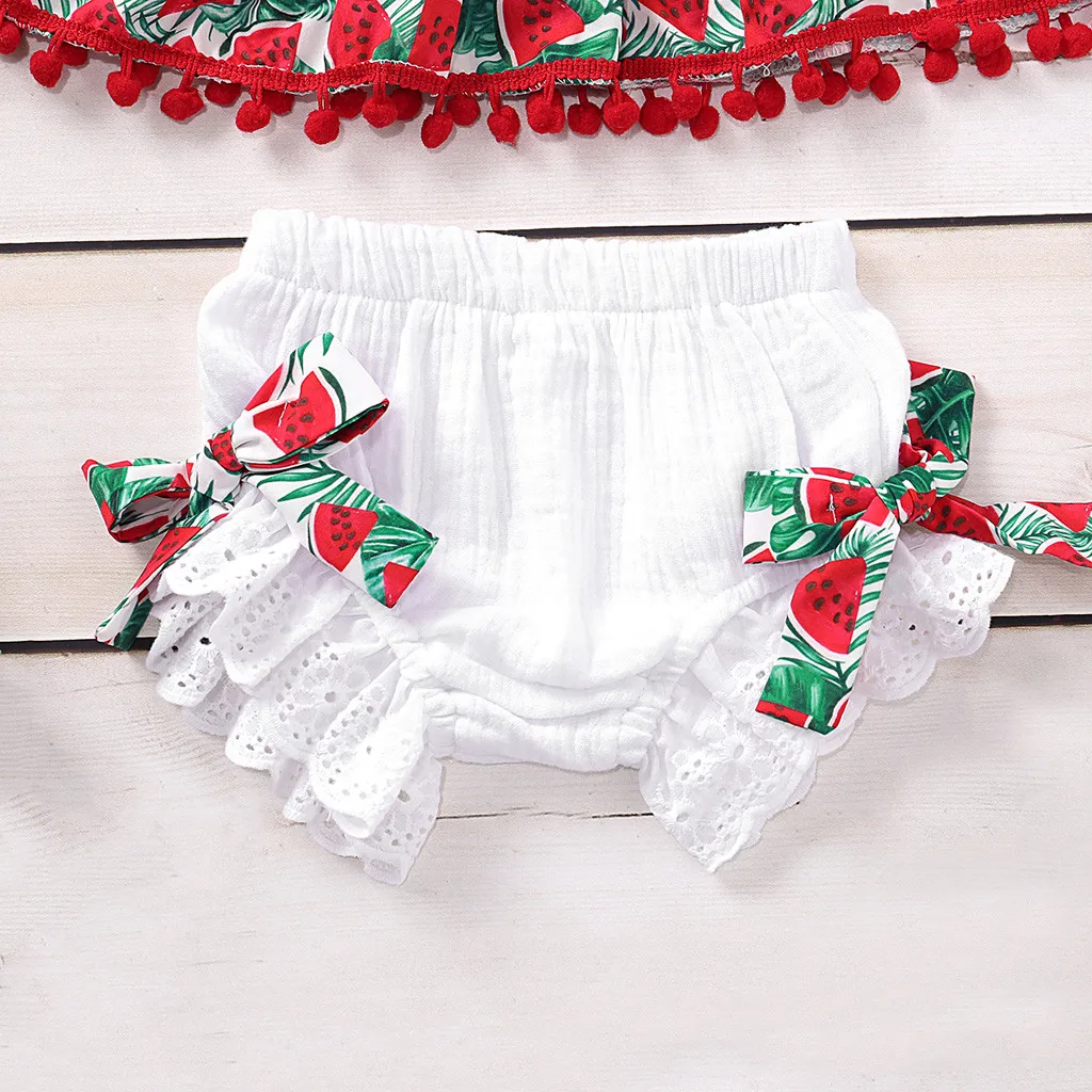

3pcs Toddler Sets Kids Baby Girls Watermelon Print Tassel Sleeveless Tops+bowknot Shorts Summer Fashion Outfits Clothes