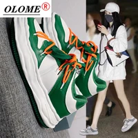 olome ladies color matching lace up casual sports shoes thick soled comfortable flat shoes all match womens shoes
