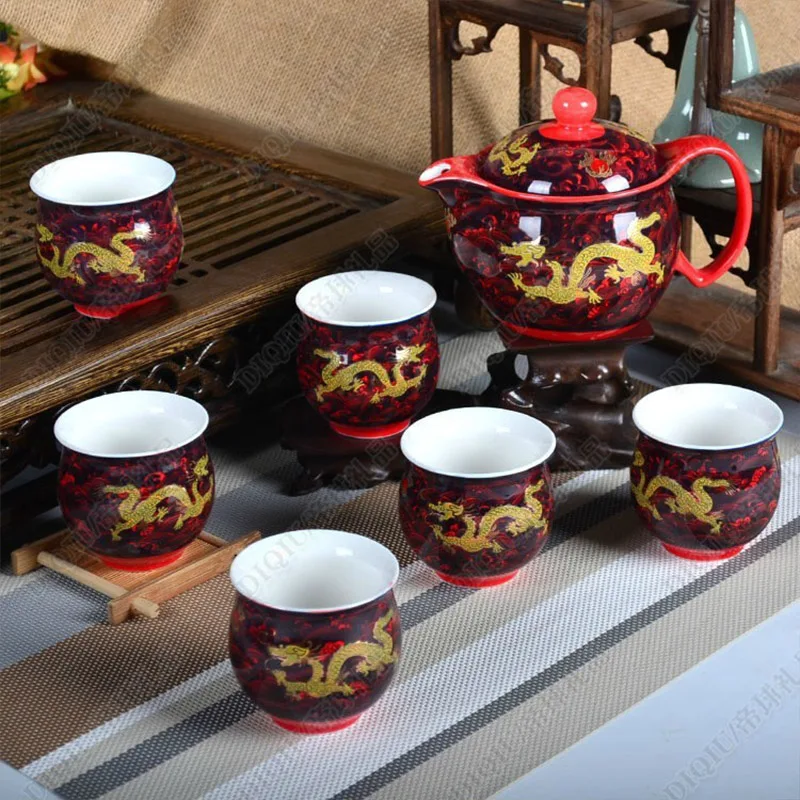 

Chinese Ceramic Tea Set Kung Fu Porcelain Tea Cup Pot Set Dragon Teapot Teacup Kungfu Teaset Puer Oolong Tea Ceremony Teaware