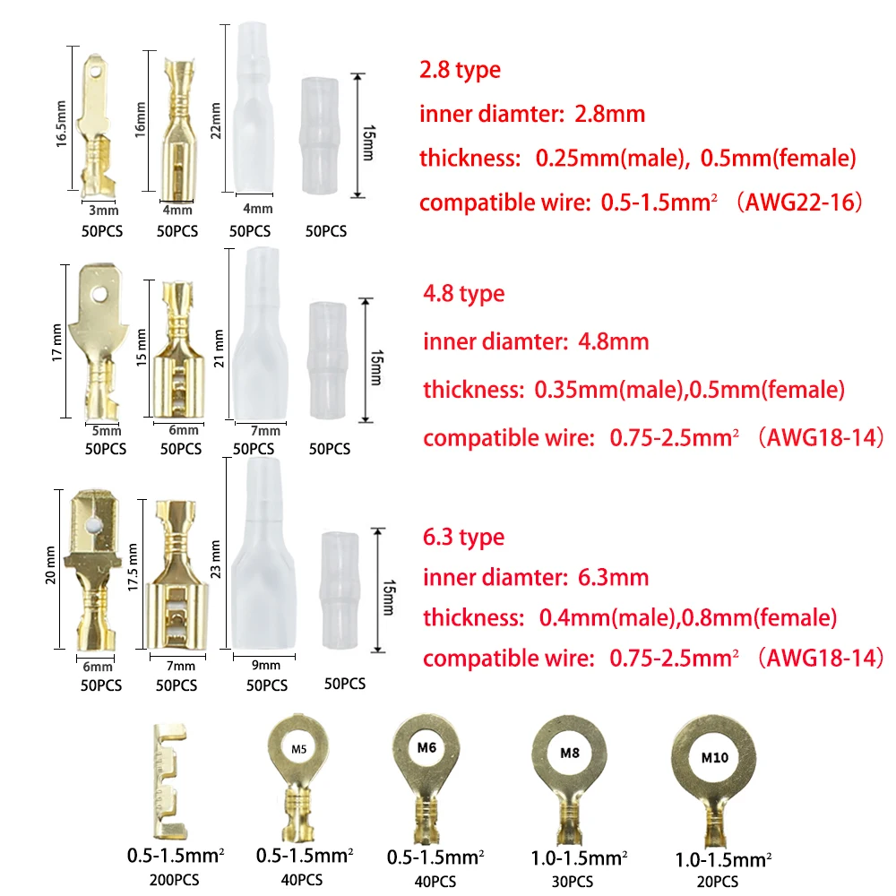 930 шт. обжимные клеммы гнездо штекер лопата изолированный провод соединительные