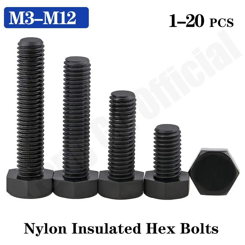 

DIN933 M3-M12 PA66 ROHS Black Plastic Screw Nylon Insulated Hex Bolts Right Hand Threads